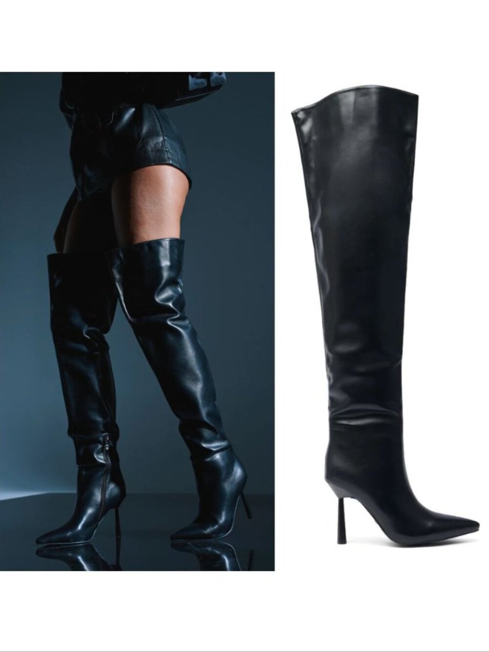 AZALEA WANG Wynndy Thigh High Boots Size 6 Black Stiletto Heels NEW